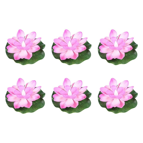 Anuirheih 6Pcs Waterproof Floating Flower Light, Battery Operated Water Sense Light Warm White Pool Flower Lamp for Wedding, Garden Decoration(Hot-Pink)