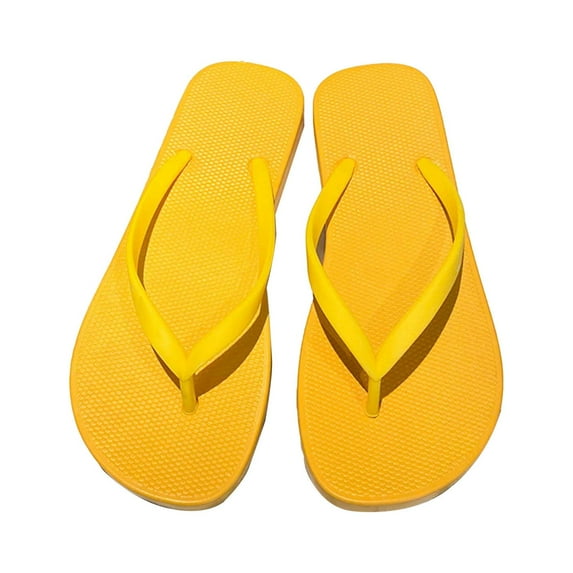 Anuirheih Clearance Slip on Sandals Women,Summer Outside Wear Couple Slippers Soft Sole Non-slip Solid Color Women's Sandals Flip Flops Beach Shoes(Yellow)