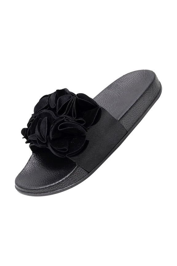 Anuirheih Slip on Sandals Women,2021 Women's Summer Outdoor Wear Sandals, One-word Slippers, Large Flower Casual(Black)