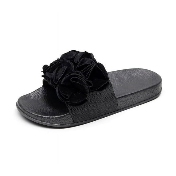 Anuirheih Slip on Sandals Women,2021 Women's Summer Outdoor Wear Sandals, One-word Slippers, Large Flower Casual(Black)