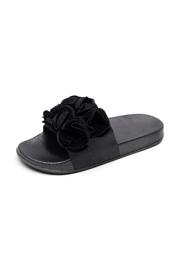 Anuirheih Slip on Sandals Women,2021 Women's Summer Outdoor Wear Sandals, One-word Slippers, Large Flower Casual(Black)