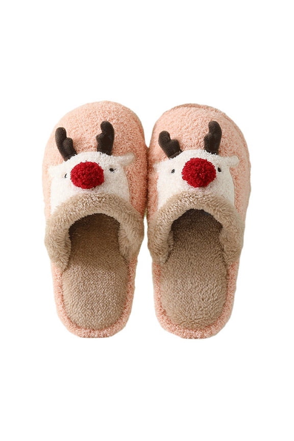 Anuirheih Slip on Sandals Women,Christmas Winter Women Plush Slippers Fashion Indoor Home Anti-skid Outdoor Wear Shoes(Pink)