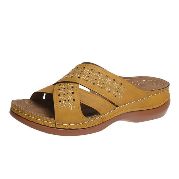 Anuirheih Slip on Sandals Women,Fashion High Heeled Outer Wear Fish Mouth Hollow Ladies Slippers Wedge Sandals Women(Yellow)