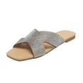 thumbnail image 1 of Anuirheih Slip on Sandals Women,Fashion Rhinestone Flat Women's Shoes Slotted Sandals Summer Casual Slippers(Beige), 1 of 7