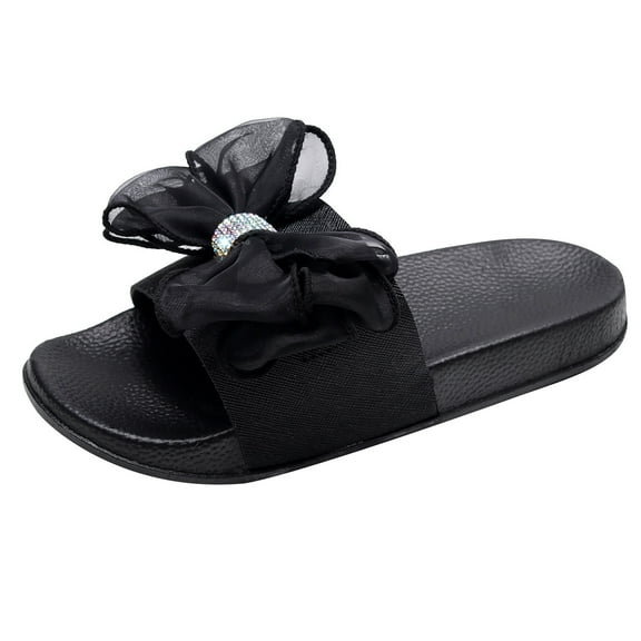 Anuirheih Slip on Sandals Women,Fashion Women Ankle Strap Lace Summer Slide Sandals Flats Flip-Flops Shose(Black)