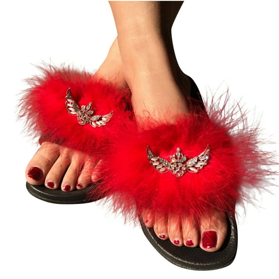Anuirheih Slip on Sandals Women,Fashion Women Casual Furry Bright Flat Sandals Shoes Flip Flop(Red)