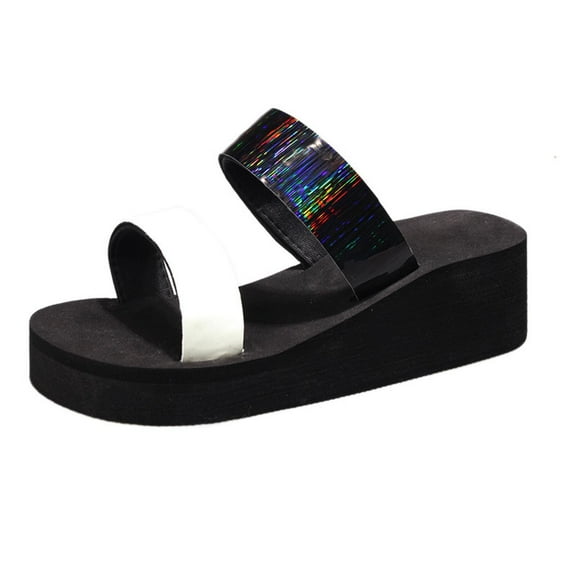 Anuirheih Slip on Sandals Women,Fashion Women's Shoes Casual Round Toe Wedge Heel Slippers Sandals(Multicolor)