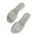 thumbnail image 1 of Anuirheih Slip on Sandals Women,New Fashion Large Size Flat Bottom Rhinestone Decoration One-line Casual Sandals(Silver), 1 of 8