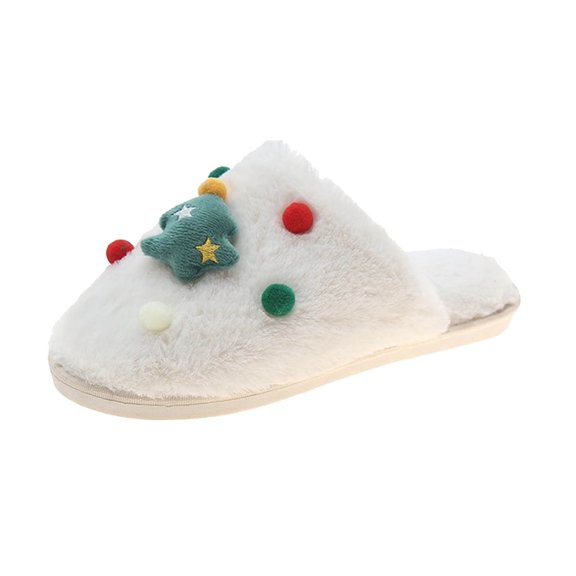 Anuirheih Slip on Sandals Women,Santa Claus Women's Fuzzy Slippers Plush Sandals Cozy Furry Slides Soft Warm House Shoes Christmas(White)