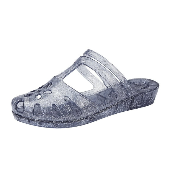 Anuirheih Slip on Sandals Women,Summer New Baotou Sandals Soft Sole Transparent Crystal Jelly Casual Slippers(Black)