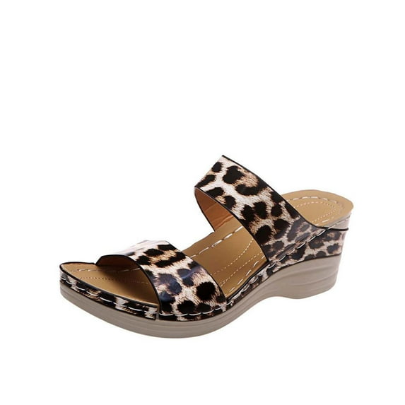 Anuirheih Slip on Sandals Women,Summer Retro Casual High-heeled Flat-bottomed Ladies Wedge Slippers(Brown)