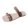 thumbnail image 1 of Anuirheih Slip on Sandals Women,Summer Strap Rhinestone Flat Bottom Sandals Women's Comfortable Casual Slippers(Khaki), 1 of 6