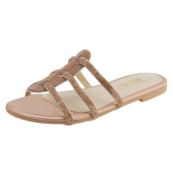 Anuirheih Slip on Sandals Women,Summer Women Ladies Fashion Casual Flat Retro Slippers Crystal Shoes Slippers(Gold)