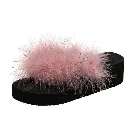 Anuirheih Slip on Sandals Women,Summer Women Thick Bottom Slope Heel Shoes Beach Sandals Roman Casual Slippers Flip Flops(Pink)