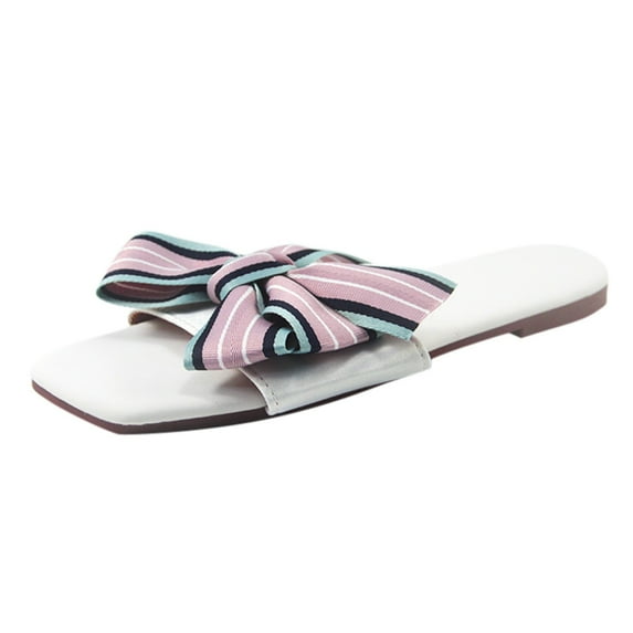 Anuirheih Slip on Sandals Women,Women Beach Breathable Bowknot Sandals Home Slipper Flip-Flops Flat Shoes(Pink)