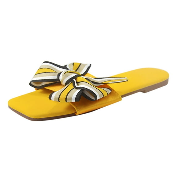 Anuirheih Slip on Sandals Women,Women Beach Breathable Bowknot Sandals Home Slipper Flip-Flops Flat Shoes(Yellow)