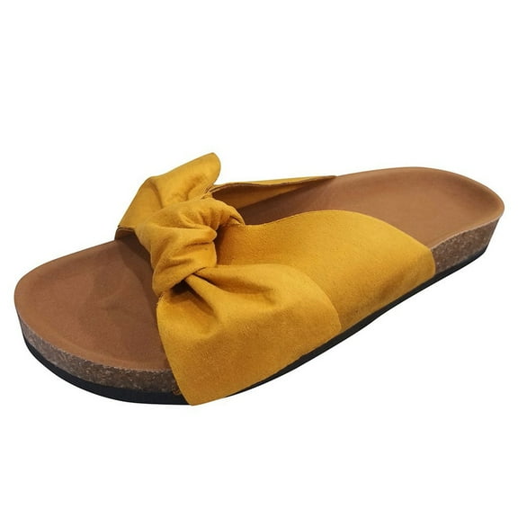 Anuirheih Slip on Sandals Women,Women Fashion Bow Tie Flat Thick Bottom Heel Sandals Slipper Beach Shoes(Yellow)
