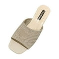 thumbnail image 1 of Anuirheih Slip on Sandals Women,Women Ribbed Chunky Heeled Sandals, Elegant White Fabric Mule Sandals(Beige), 1 of 6