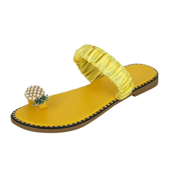 Anuirheih Slip on Sandals Women,Women Summer Sandals Ladies Pineapple Sandals Clip Toe Flip Flops Boho Casual Slippers Beach Shoes(Yellow)