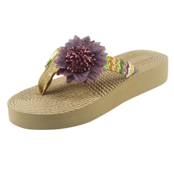 Anuirheih Slip on Sandals Women,Women Weave Beach Breathable Sandals Home Slipper Flowers Flip-Flops Flat Shoes(Purple)