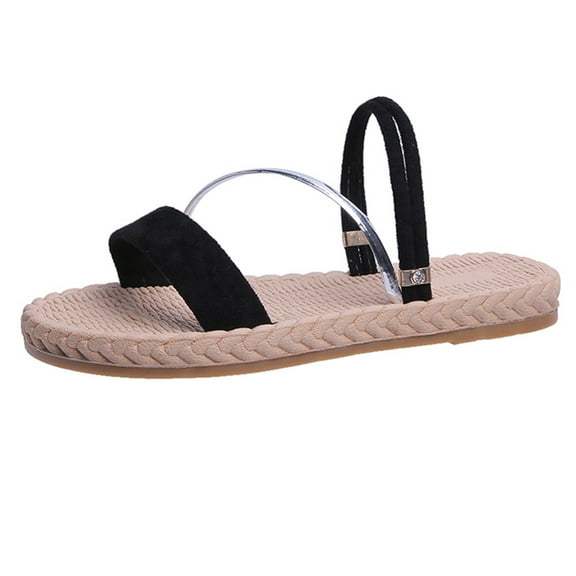 Anuirheih Slip on Sandals Women,Women's Breathable Non-slip Casual Sandals Ladies Footwear Flat Beach Shoes(Black)