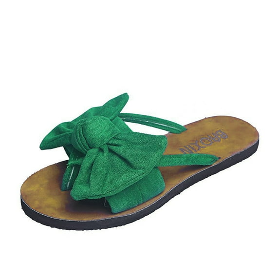 Anuirheih Clearance Slip on Sandals Women,Women's Casual Fashion Suede Bowknot Flip Toe Slippers Flat Beach Shoes(Green)