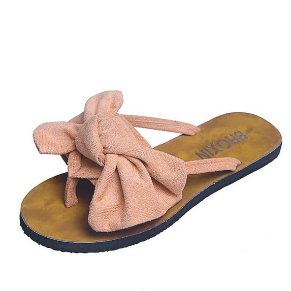 Anuirheih Slip on Sandals Women,Women's Casual Fashion Suede Bowknot Flip Toe Slippers Flat Beach Shoes(Pink)