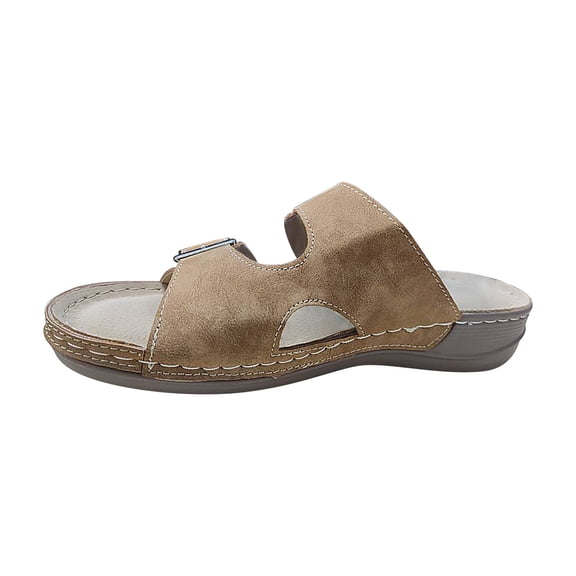 Anuirheih Slip on Sandals Women,Women's Casual Vacation Comfort Belt Buckle Open Toe Wedge Beach Sandals(Brown)