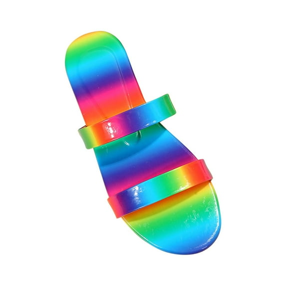 Anuirheih Slip on Sandals Women,Women's Color Sandals Straight Bottomed Slippers Casual Versatile Beach Shoes(Multicolor)