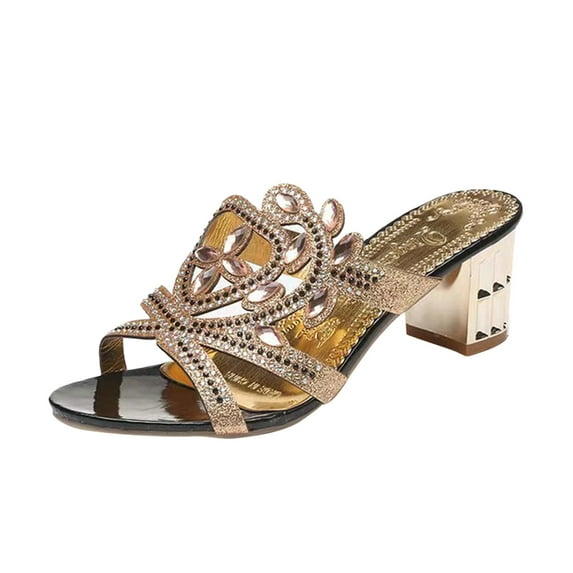 Anuirheih Clearance Slip on Sandals Women,Women's Comfortable Shoes Metal Sandals Flat Bottom Beaded Fashion Slippers(Black)