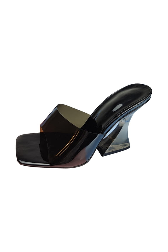 Anuirheih Slip on Sandals Women,Women's Fashion Crystal Shoes Toe Candy Color Sandals Summer High Heel Slippers(Black)