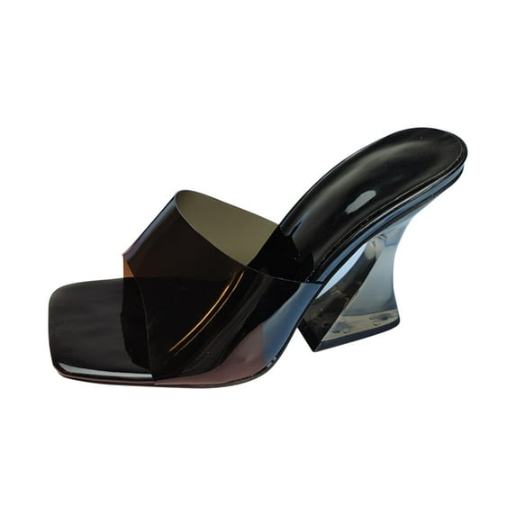 Anuirheih Slip on Sandals Women,Women's Fashion Crystal Shoes Toe Candy Color Sandals Summer High Heel Slippers(Black)