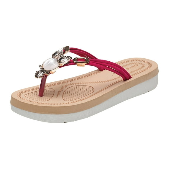 Anuirheih Slip on Sandals Women,Women's Flat Flip-flops Bohemian Open Toe Breathable Comfortable Shoes Roman Slippers(Hot Pink)