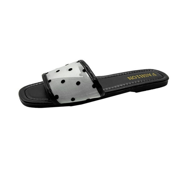 Anuirheih Clearance Slip on Sandals Women,Women's Flat Sandals Comfortable Shoes Polka Tulle Open Toe Slippers(White)