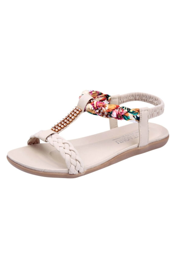 Anuirheih Slip on Sandals Women,Women's Flat Shoes Ladies Beach Sandals Summer Non-Slip Causal Slippers(Beige)