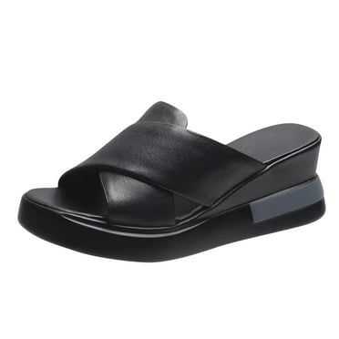 Anuirheih Clearance Slip on Sandals Women,Women's Flat Shoes Ladies Beach Sandals Summer Non-Slip Causal Slippers(Black)