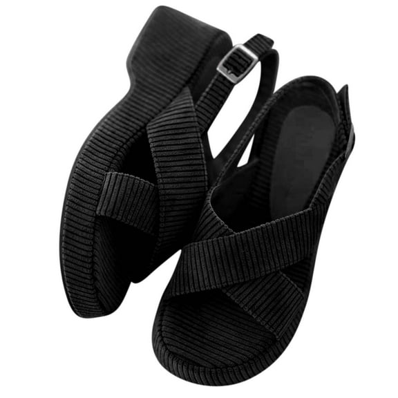 Anuirheih Slip on Sandals Women,Women's Flat Shoes Ladies Beach Sandals Summer Non-Slip Causal Slippers(Black)