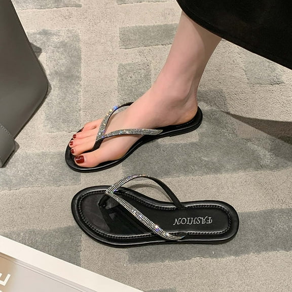 Anuirheih Slip on Sandals Women,Women's Flat Shoes Ladies Beach Sandals Summer Non-Slip Causal Slippers(Black)