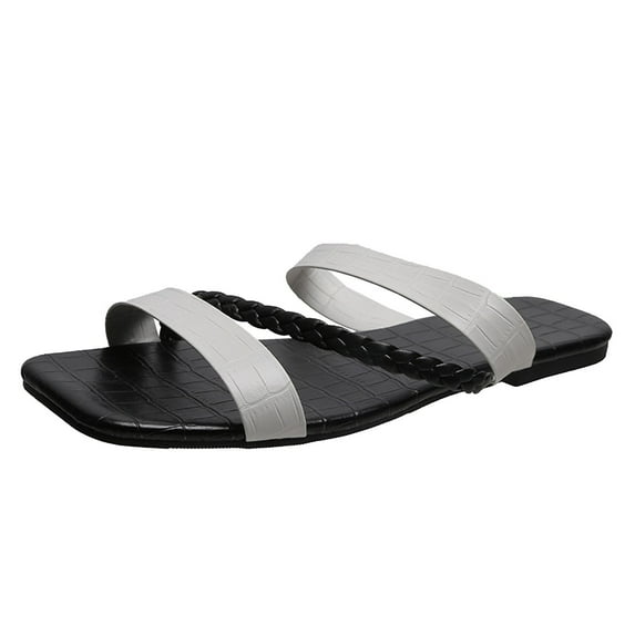 Anuirheih Slip on Sandals Women,Women's Flat Shoes Ladies Beach Sandals Summer Non-Slip Causal Slippers(Black)