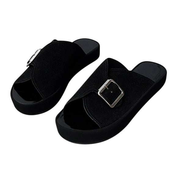 Anuirheih Slip on Sandals Women,Women's Flat Shoes Ladies Beach Sandals Summer Non-Slip Causal Slippers(Black)