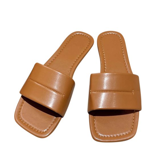 Anuirheih Slip on Sandals Women,Women's Flat Shoes Ladies Beach Sandals Summer Non-Slip Causal Slippers(Brown)