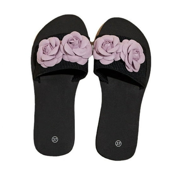 Anuirheih Slip on Sandals Women,Women's Flat Shoes Ladies Beach Sandals Summer Non-Slip Causal Slippers(Purple)