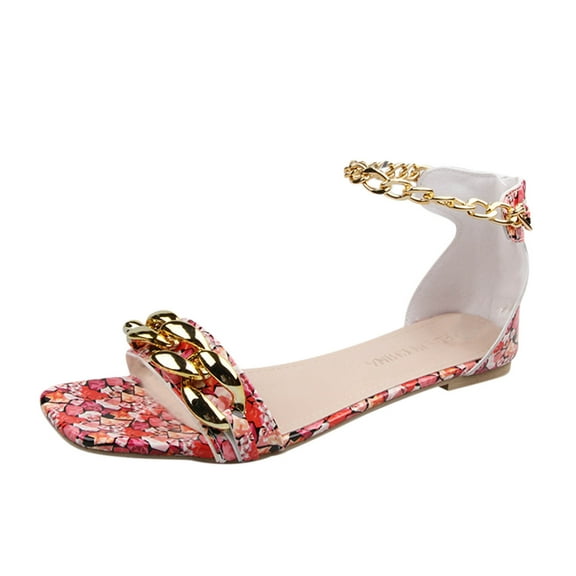 Anuirheih Slip on Sandals Women,Women's Flat Shoes Ladies Beach Sandals Summer Non-Slip Causal Slippers(Red)