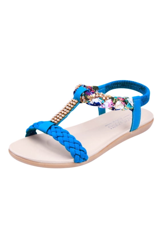 Anuirheih Slip on Sandals Women,Women's Flat Shoes Ladies Beach Sandals Summer Non-Slip Causal Slippers(Sky Blue)