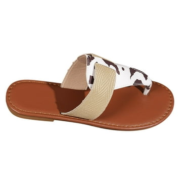 Anuirheih Clearance Slip on Sandals Women,Women's Flat Shoes Ladies Beach Sandals Summer Non-Slip Causal Slippers(White)