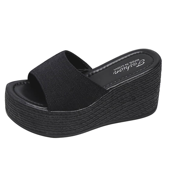 Anuirheih Slip on Sandals Women,Women's Flat Shoes Ladies Beach Wedge Heel Sandals Summer Non-Slip Causal Slippers(Black)