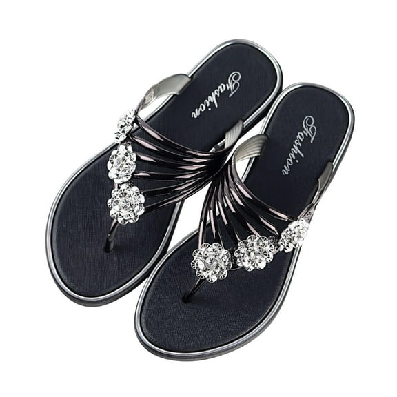 Anuirheih Slip on Sandals Women,Women's Flat-bottomed Clipped Lightweight Women's Shoes Wear Casual Flip-flops Outside(Black)