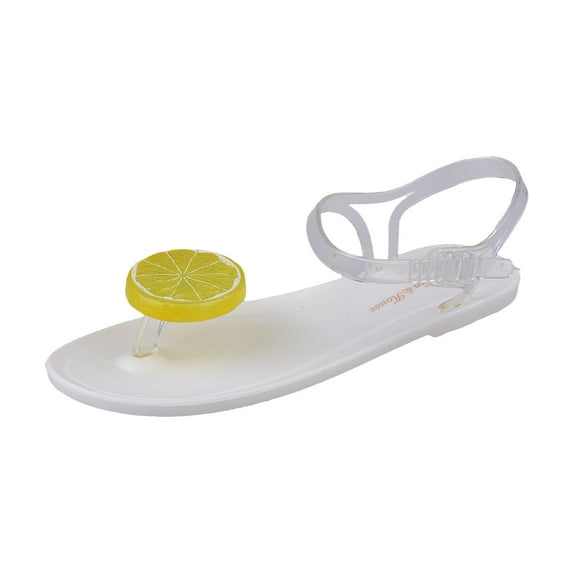 Anuirheih Slip on Sandals Women,Women's Flip Toe Sandals Transparent Fruit Shoes Flat Bottomed Slippers(White)