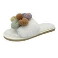 thumbnail image 1 of Anuirheih Clearance Slip on Sandals Women,Women's Fuzzy Slippers Plush Sandals Cozy Furry Slides Soft Warm House Shoes Flower(White), 1 of 5