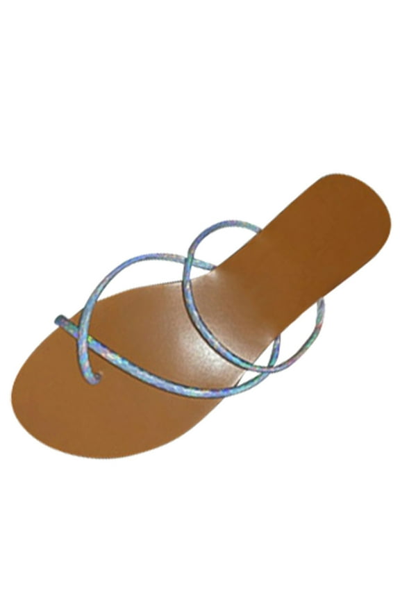 Anuirheih Slip on Sandals Women,Women's Ladies Fashion Casual Pinch Open Toe Platforms Sandals Beach Shoes(Silver)